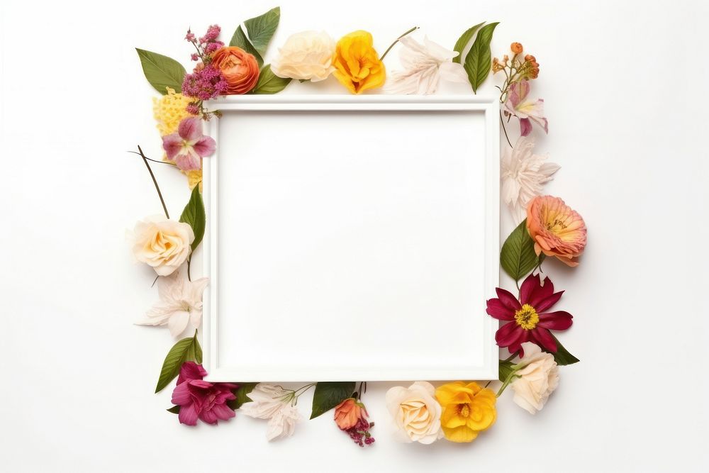 Frame floral colorfull flower nature white background floristry.