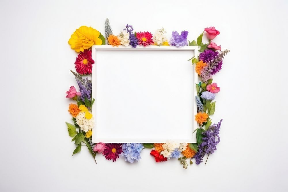 Frame floral colorfull flower nature white background inflorescence.