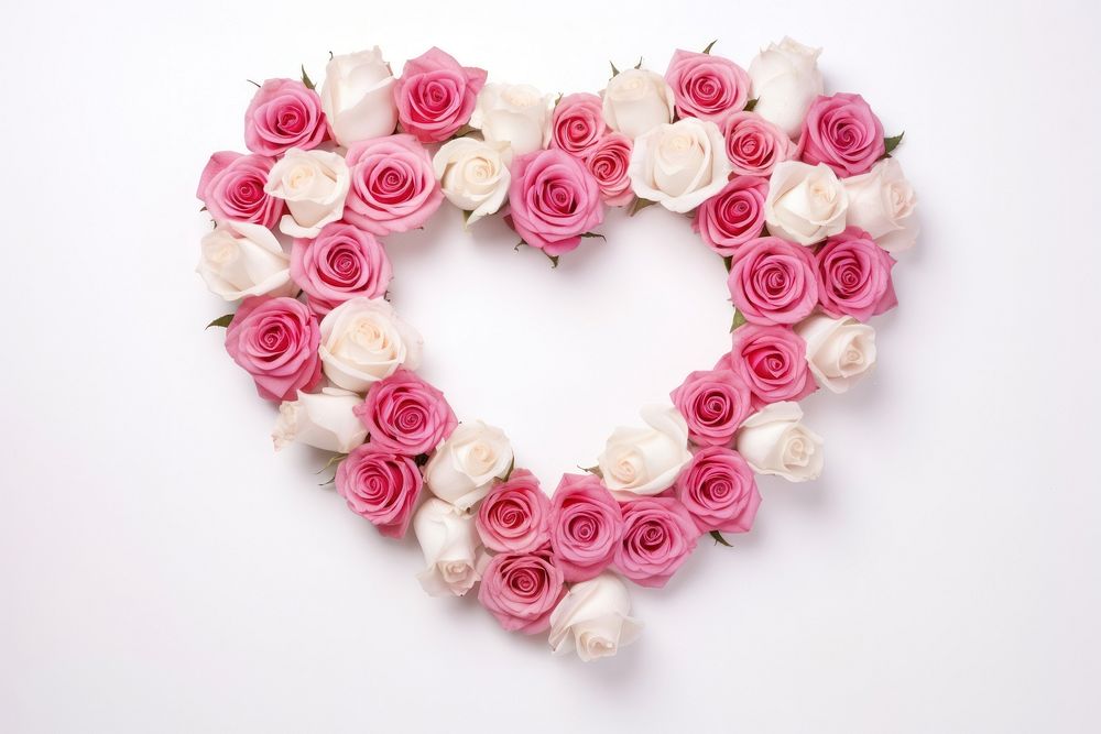 Heart shape frame floral pink roses flower petal plant.