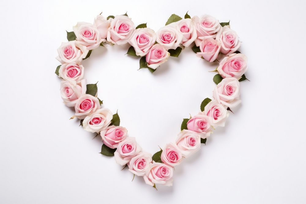 Heart shape frame floral pink roses flower petal plant.