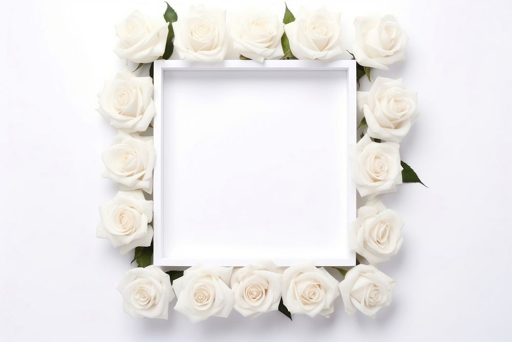 Frame floral roses flower plant white.
