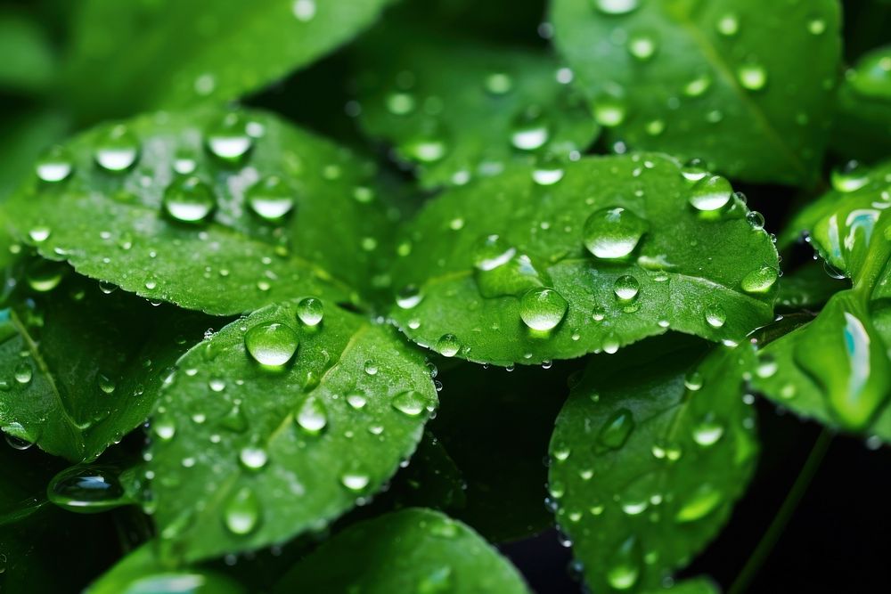  Wet green leaves outdoors nature plant. AI generated Image by rawpixel.