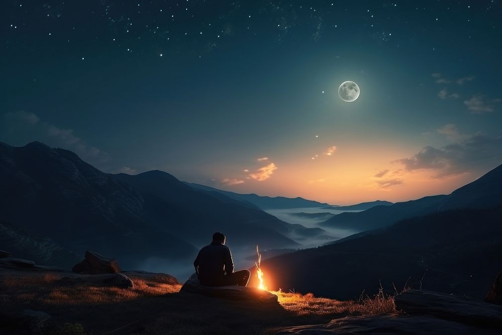  Camping on the mountain night moon astronomy. AI generated Image by rawpixel.