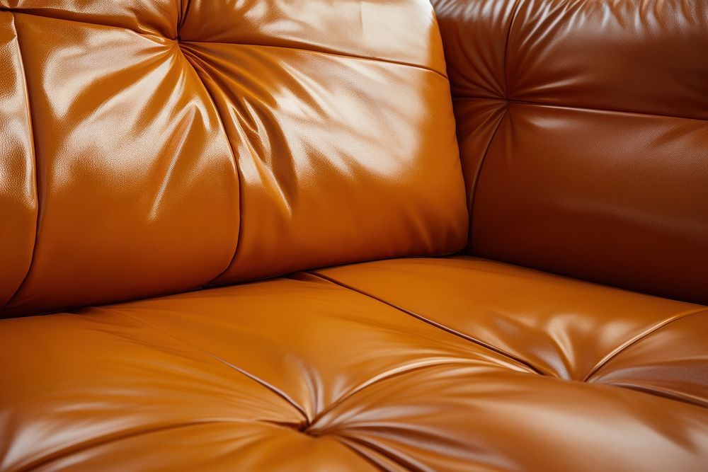 A brown leather sofa furniture pillow comfortable.
