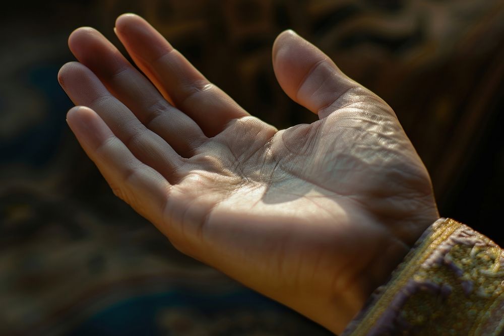 Muslim hands praying with lifted hand finger touching jewelry. AI generated Image by rawpixel.