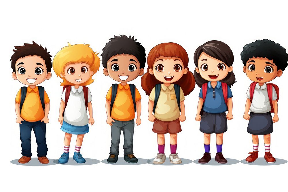 Group of a kids student footwear white background togetherness. AI generated Image by rawpixel.