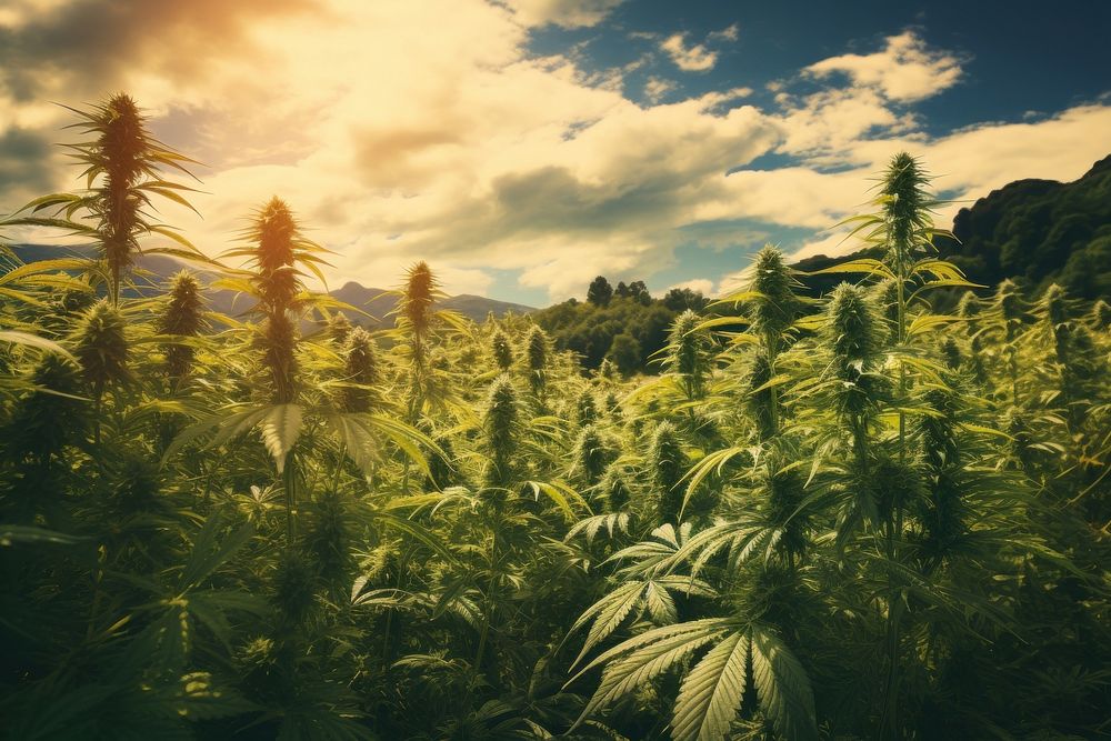  Cannabis meadow landscape cannabis outdoors. AI generated Image by rawpixel.