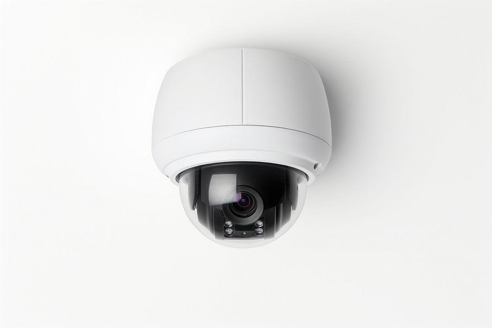 CCTV dome type security white background surveillance. AI generated Image by rawpixel.