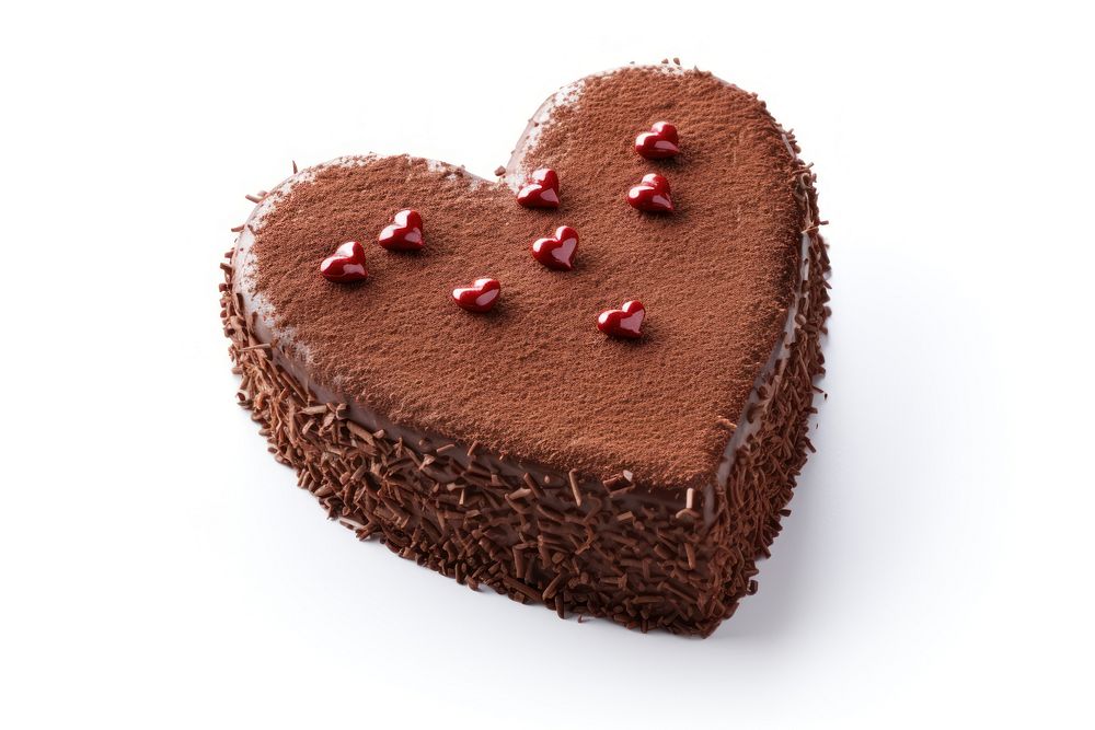 Chocolate cake in a heart shape dessert food white background. AI generated Image by rawpixel.
