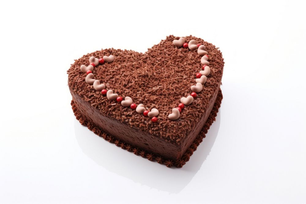 Chocolate cake in a heart shape dessert food white background. AI generated Image by rawpixel.