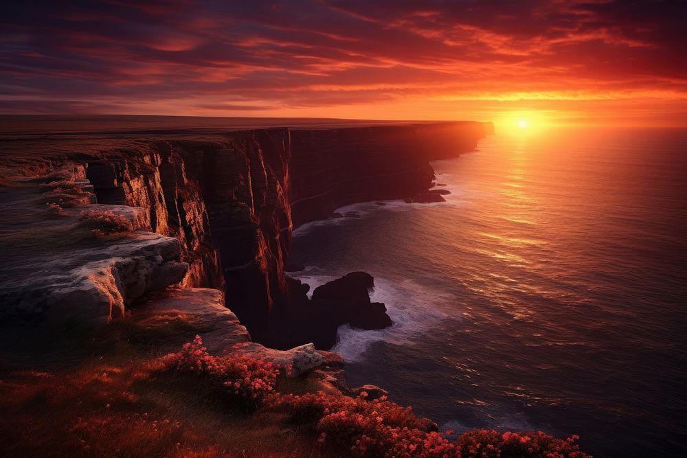  Cliff in the sunset outdoors horizon nature. AI generated Image by rawpixel.