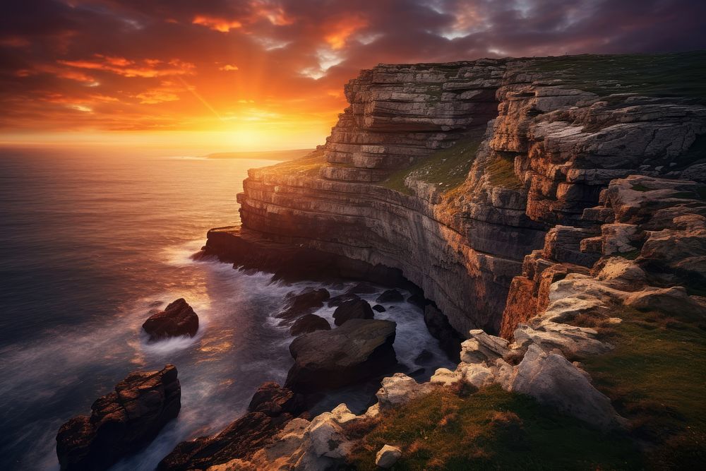 Cliff in the sunset landscape outdoors horizon. AI generated Image by rawpixel.