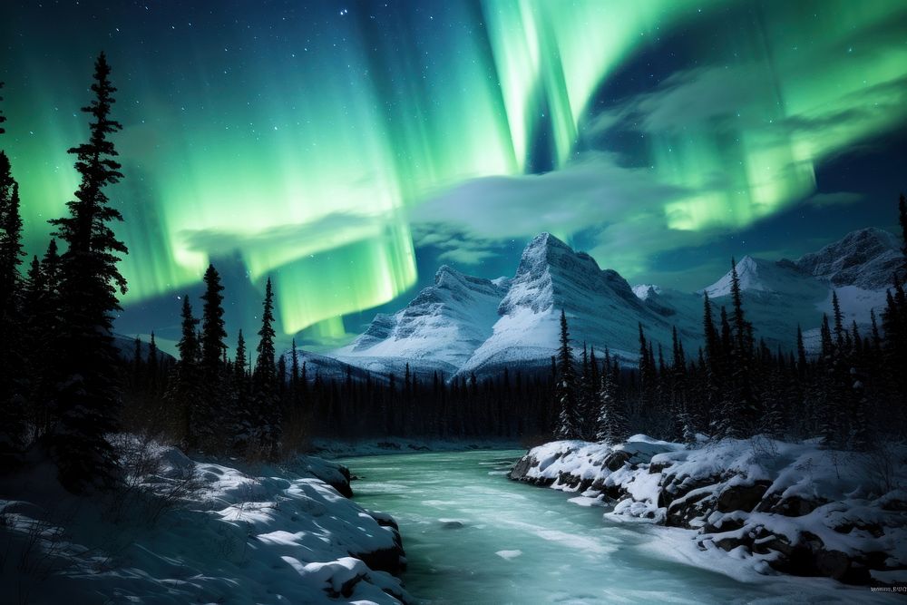  Aurora in the mountain landscape outdoors nature. AI generated Image by rawpixel.
