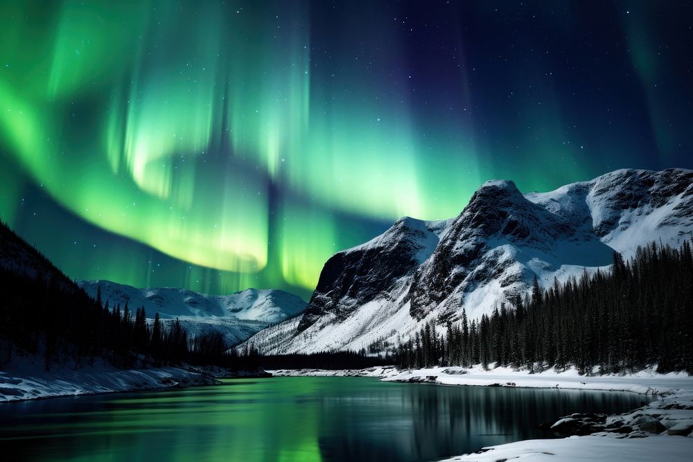  Aurora in the mountain landscape outdoors nature. AI generated Image by rawpixel.