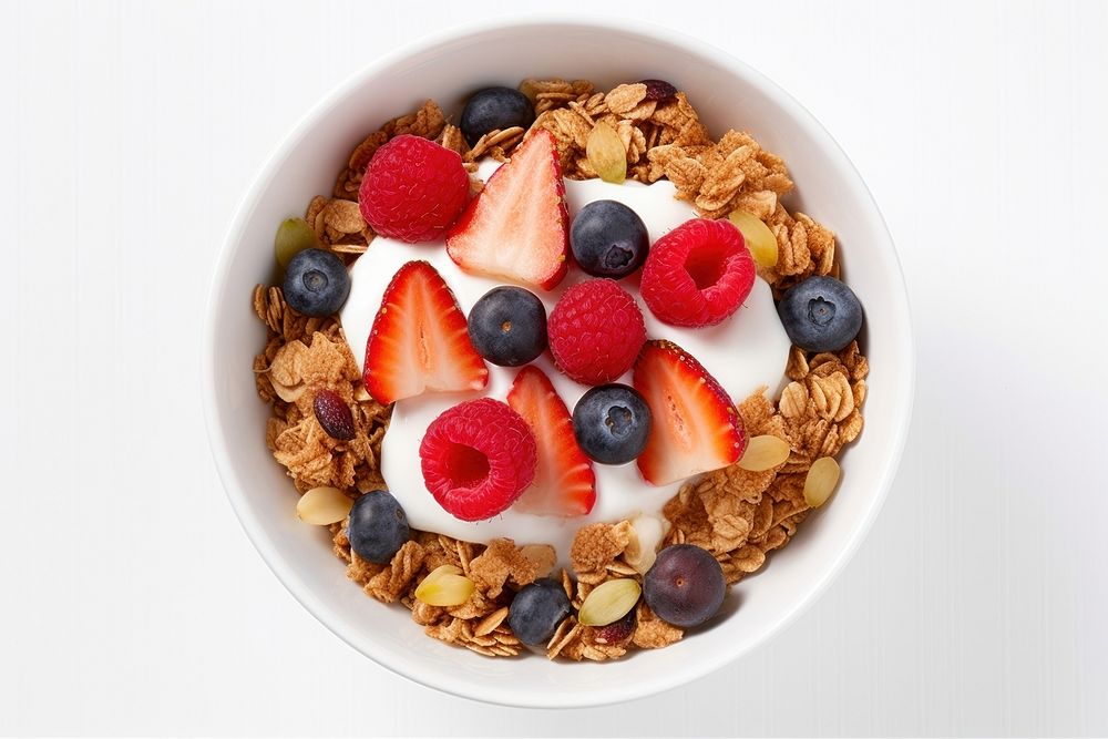 Granola muesli in a bowl food strawberry breakfast. AI generated Image by rawpixel.