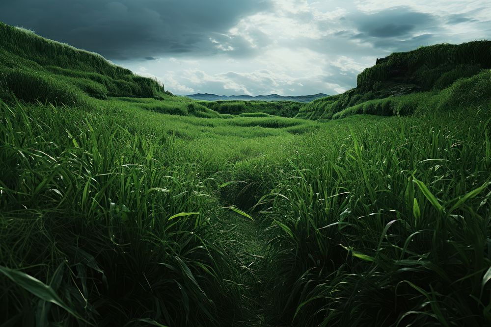  Grass field landscape grassland outdoors. AI generated Image by rawpixel.