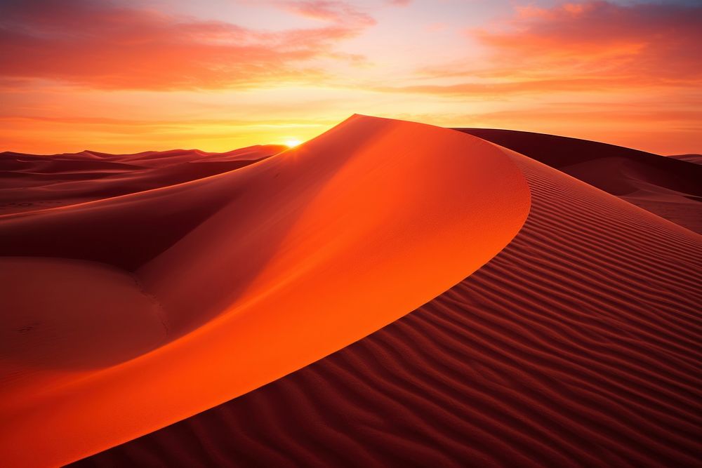  Desert sand dune with sunset outdoors horizon nature. AI generated Image by rawpixel.