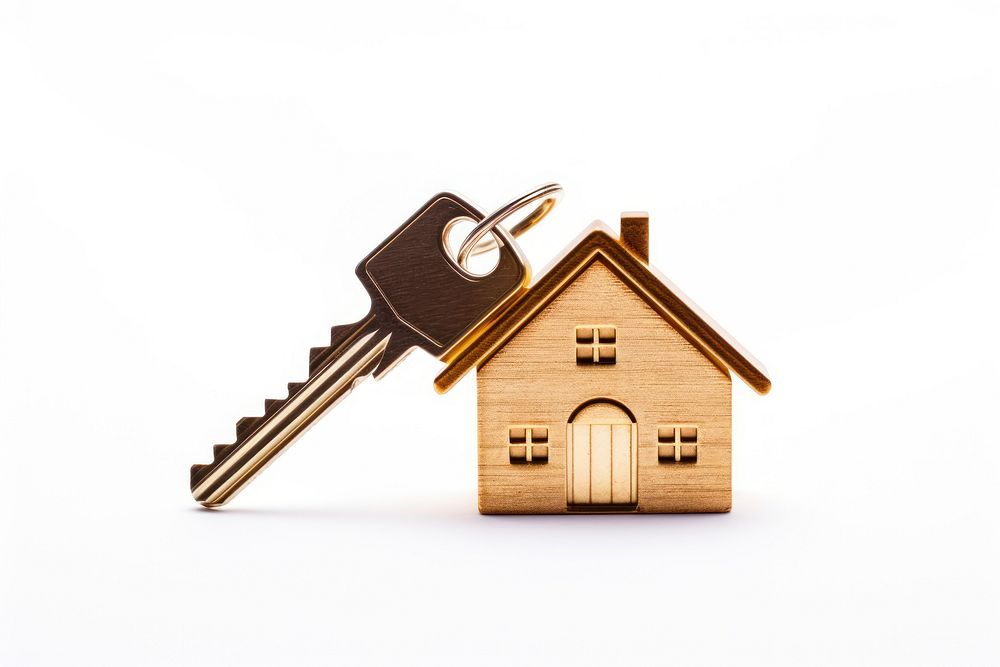 House keys with house shaped keychain white background architecture building. AI generated Image by rawpixel.