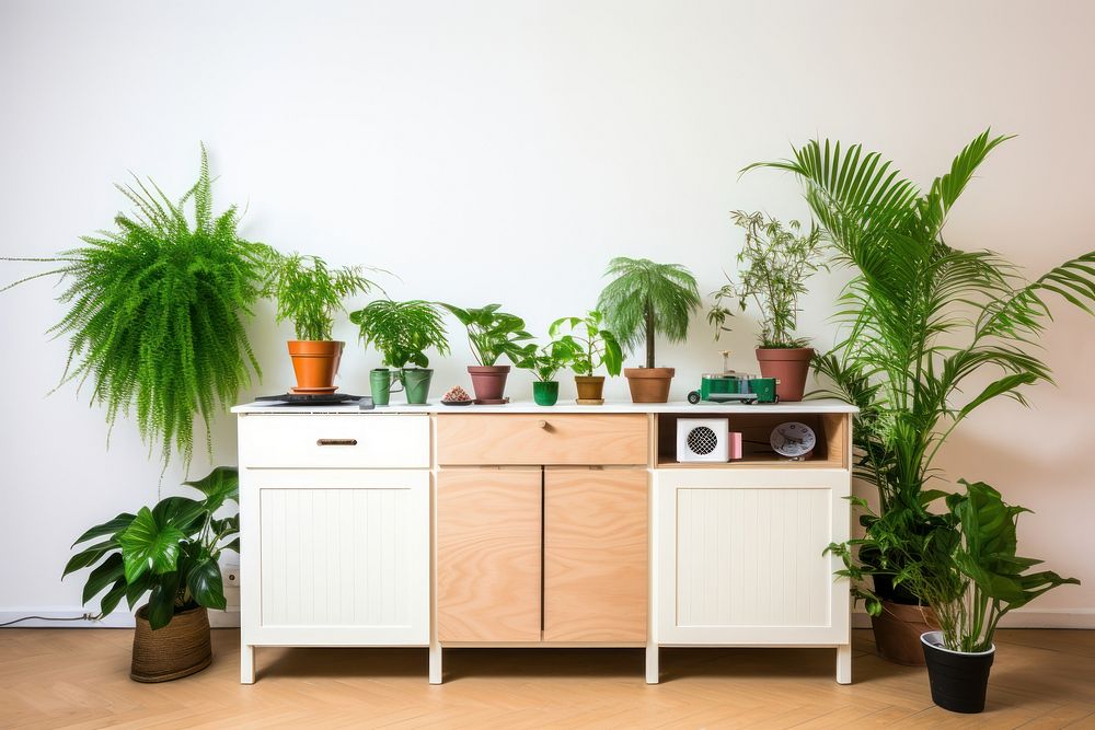 Houseplants furniture sideboard houseplant Free Photo rawpixel