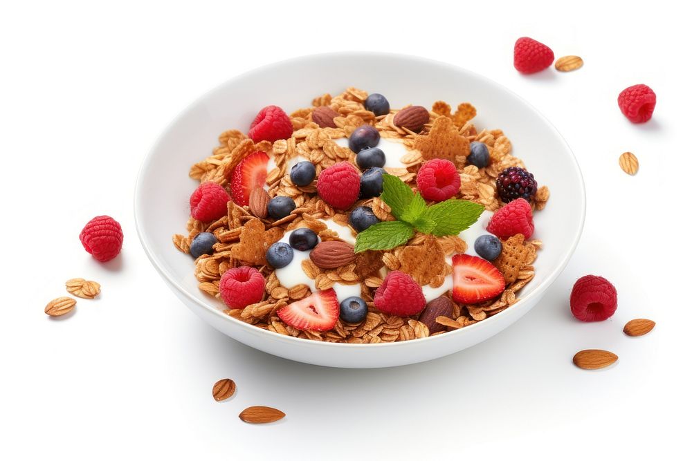 Homemade granola with berry plate food bowl. AI generated Image by rawpixel.