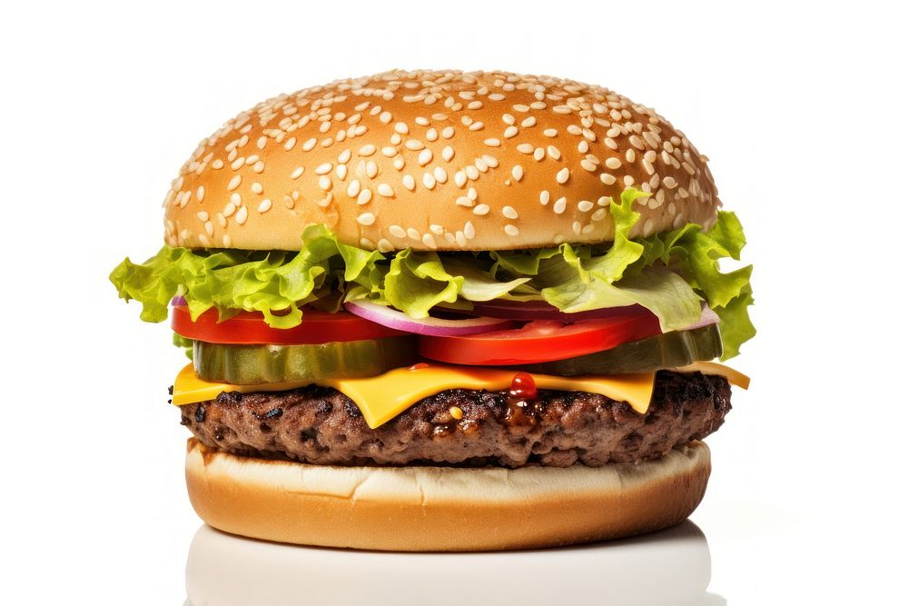 Hamburger food white background vegetable. AI generated Image by rawpixel.
