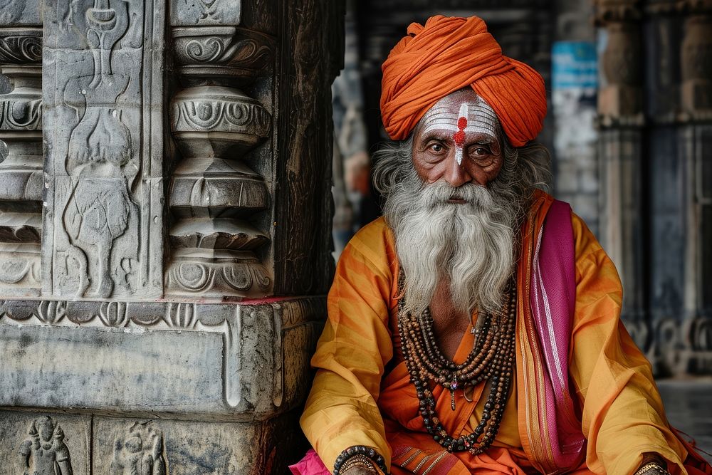 Indian oldman Sadhu sitting in the temple adult architecture spirituality. AI generated Image by rawpixel.