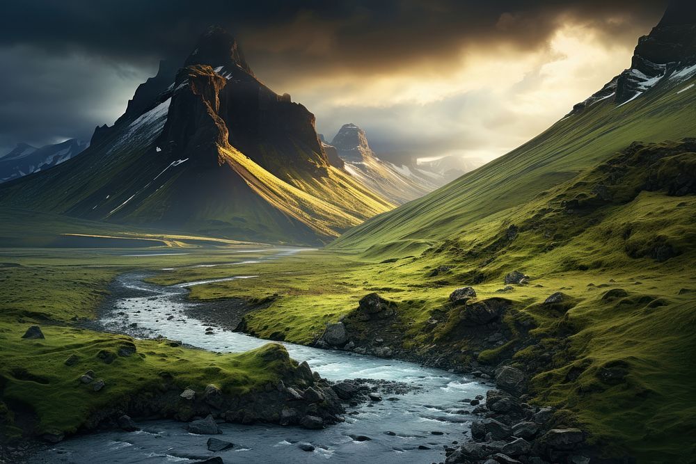  Mountain landscape in Iceland wilderness panoramic outdoors. AI generated Image by rawpixel.