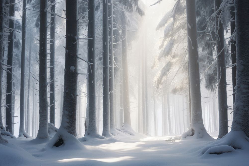  Snow forest landscape sunlight woodland. AI generated Image by rawpixel.