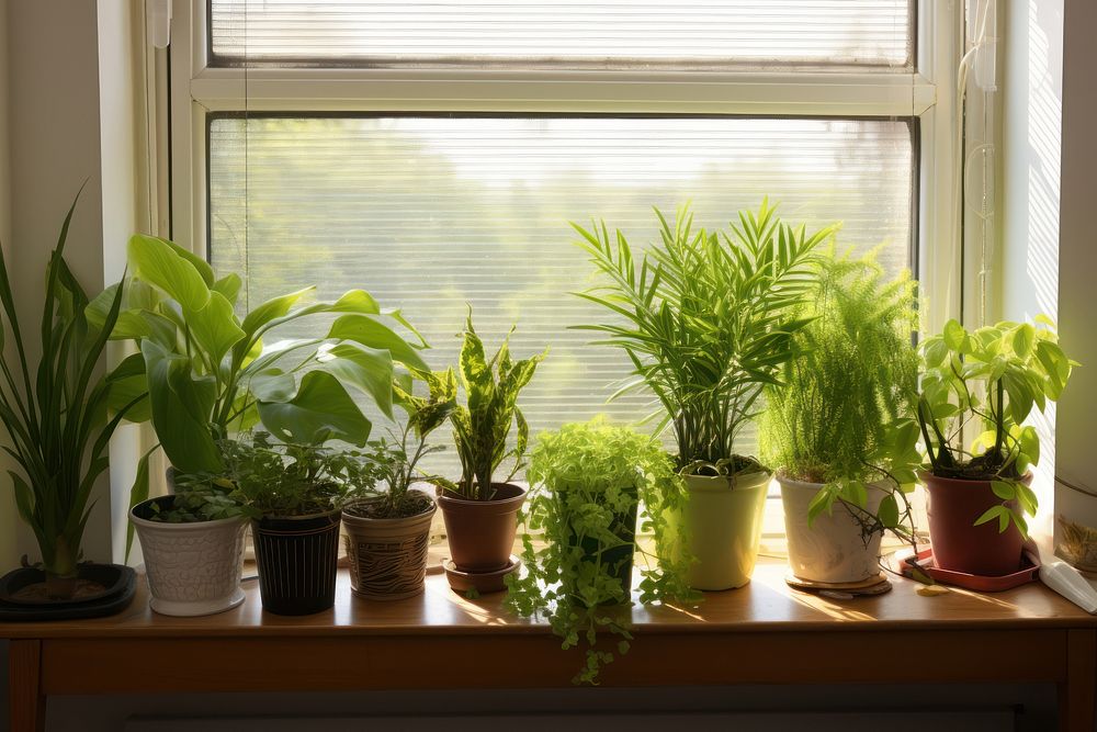 Plants windowsill arrangement houseplant greenhouse flowerpot container. AI generated Image by rawpixel.