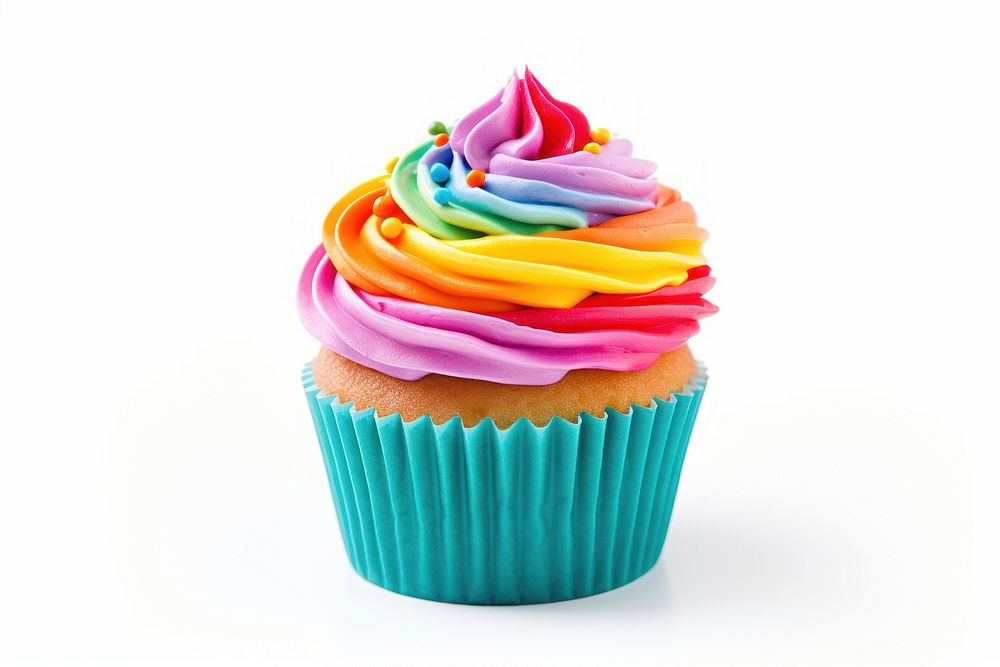 Rainbow cup cake cupcake dessert icing. AI generated Image by rawpixel.