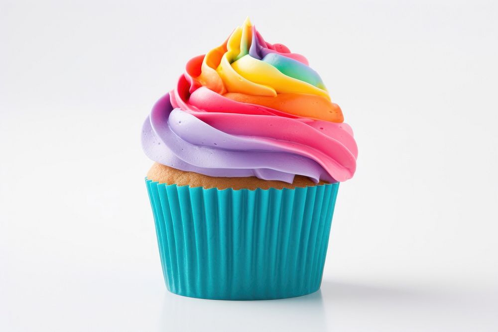 Rainbow cup cake cupcake dessert icing. AI generated Image by rawpixel.