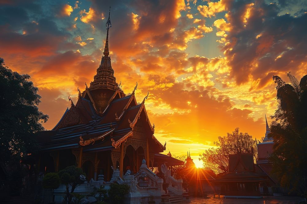 Temple in Thailand architecture building outdoors. AI generated Image by rawpixel.