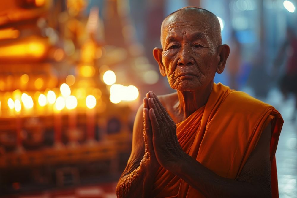 Thai man praying in the temple in Thailand adult spirituality architecture. AI generated Image by rawpixel.
