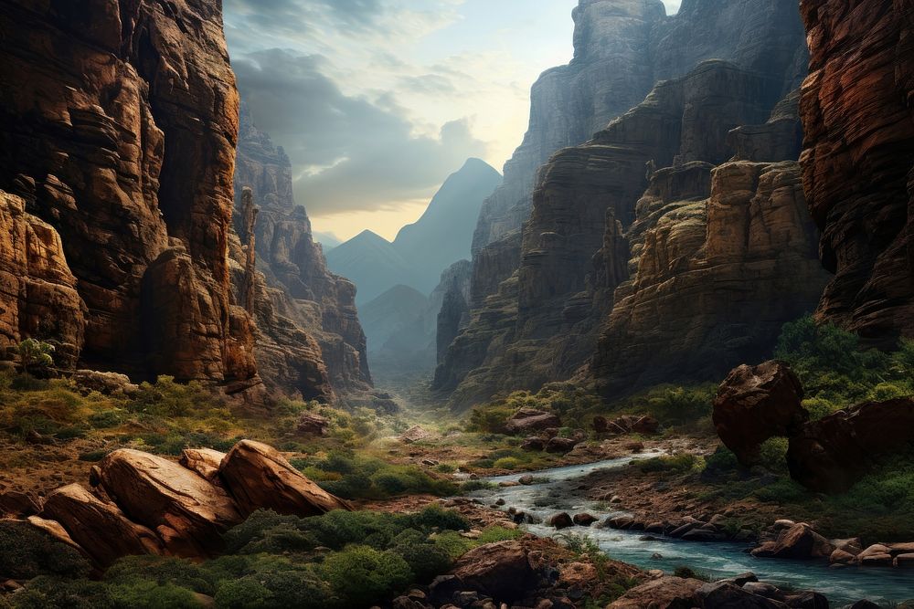  Valley valley wilderness landscape. AI generated Image by rawpixel.