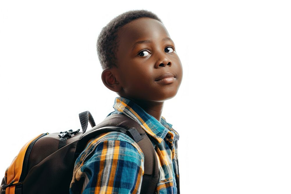 School kid African portrait backpack child. AI generated Image by rawpixel.