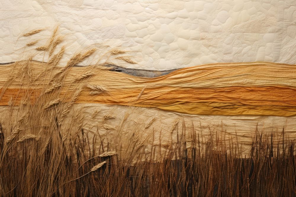 Wheat field landscape textile art.