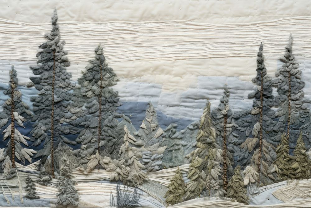 Winter with christmas trees land landscape textile.