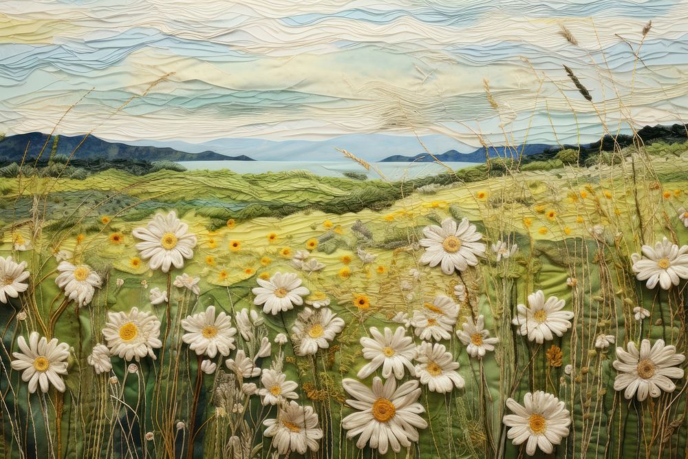 Daisy field landscape outdoors painting.