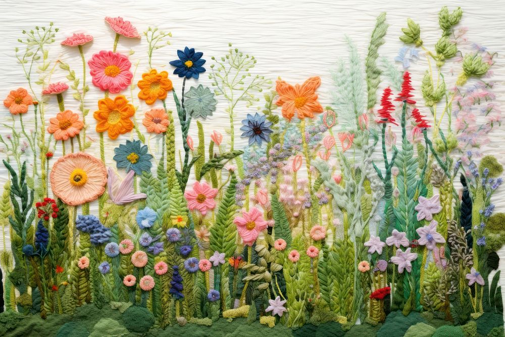 Flower garden needlework embroidery painting.