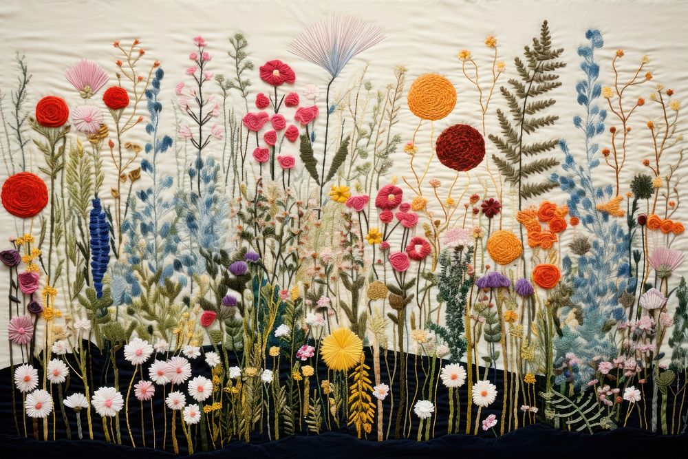 Flower garden needlework embroidery tapestry.