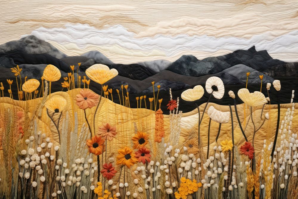 Flower field landscape painting pattern.