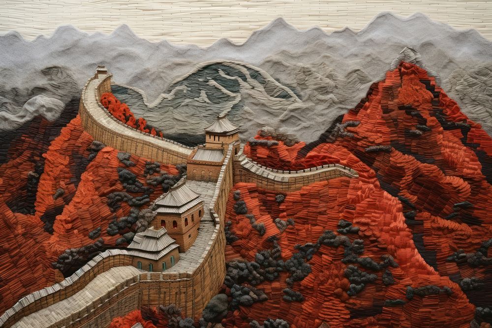 Great wall of china textile craft representation.