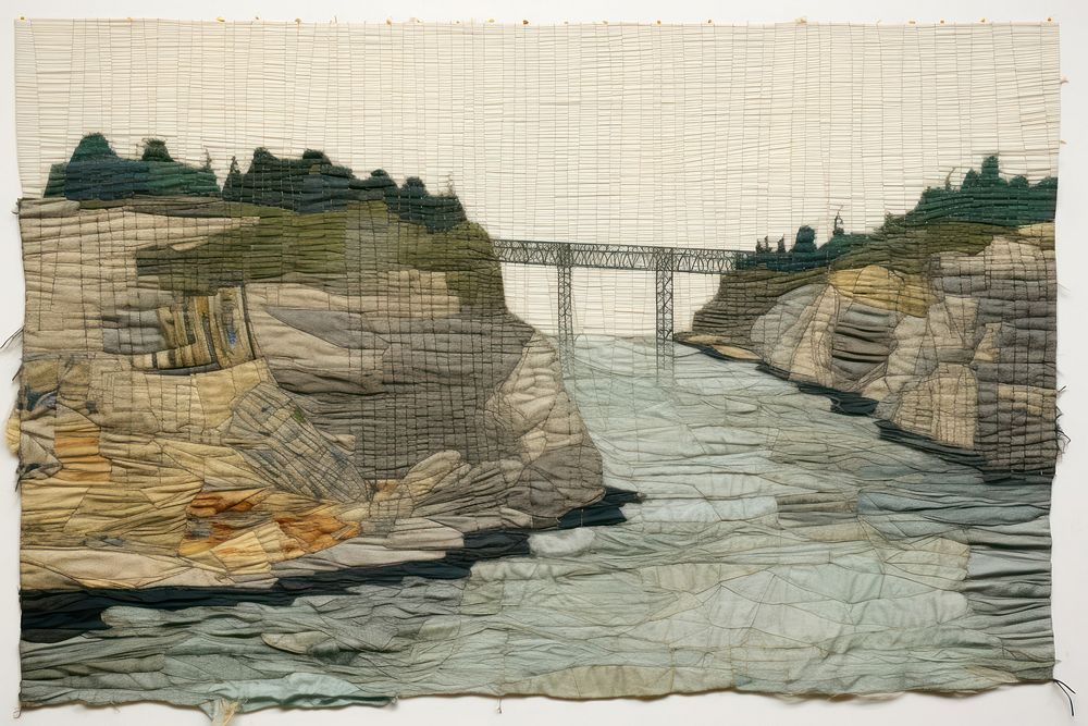River with bridge architecture painting rock.