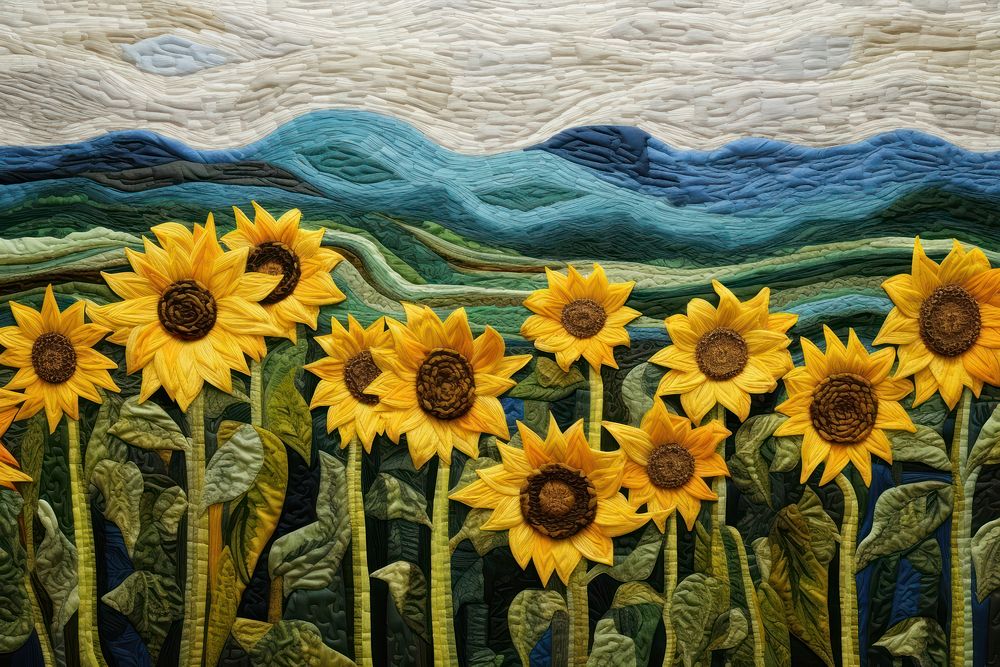 Sunflower field landscape textile plant.