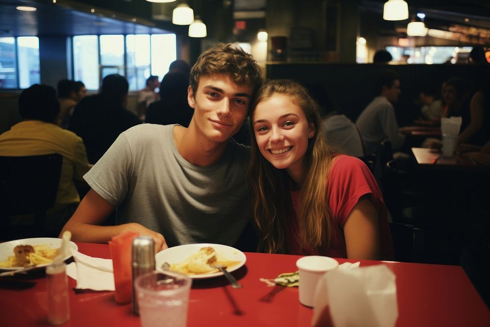 A teen couple dinner in a newyork restaurant architecture portrait adult.