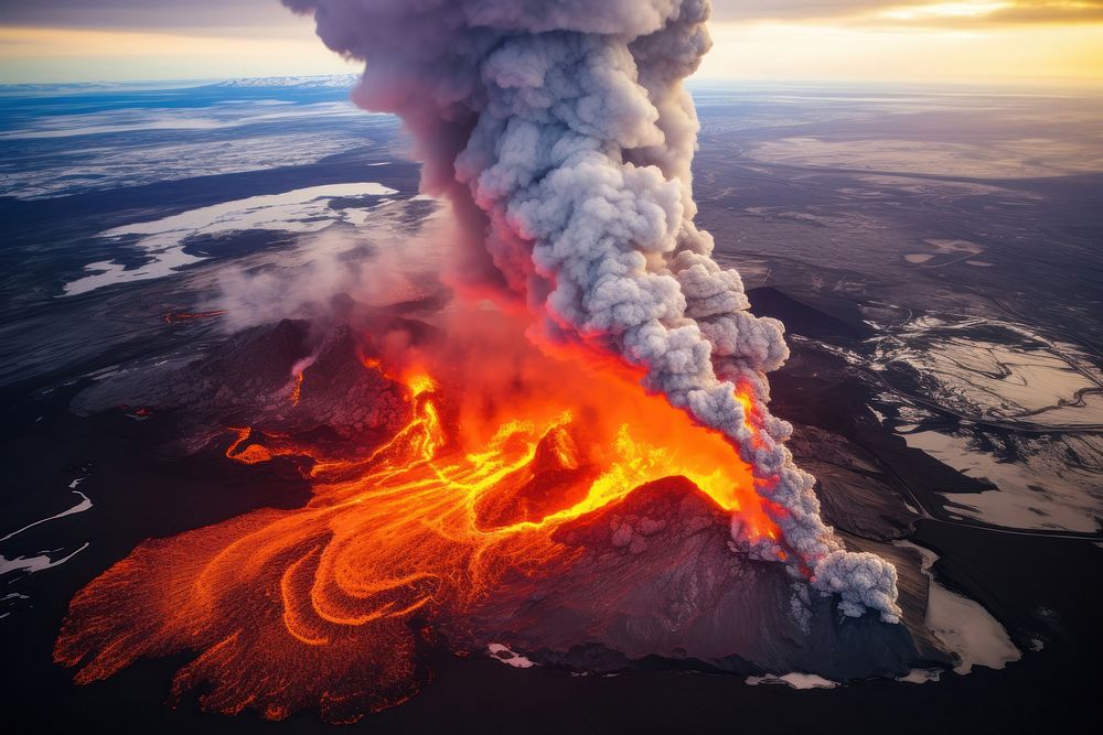 The Fagradalsfjall volcano eruption in Reykjanes in Iceland mountain outdoors nature. AI generated Image by rawpixel.