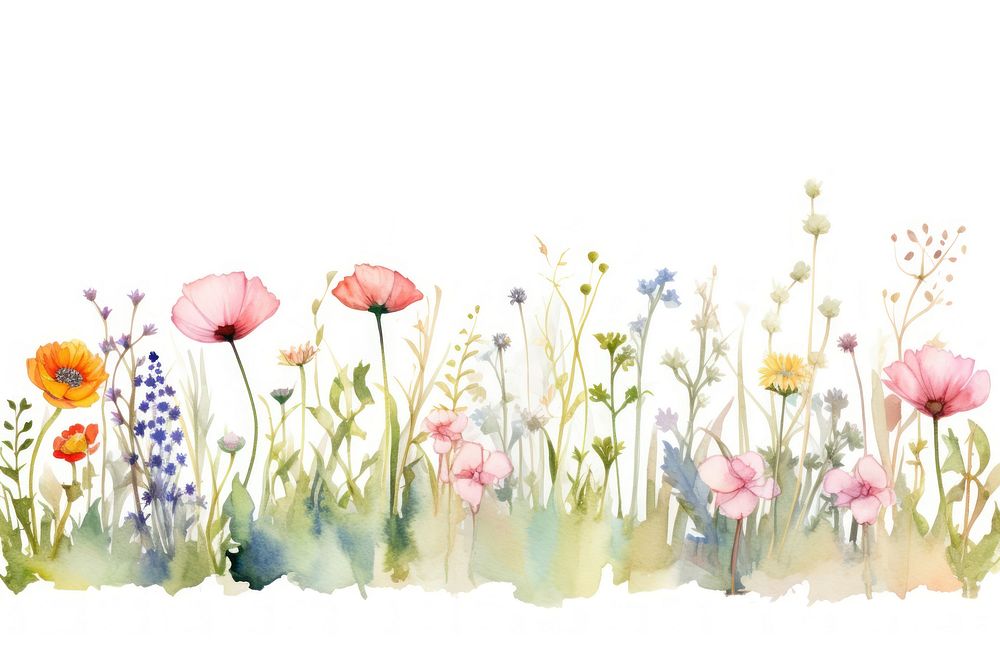 Watercolor meadow spring Floral border | Premium Photo Illustration ...