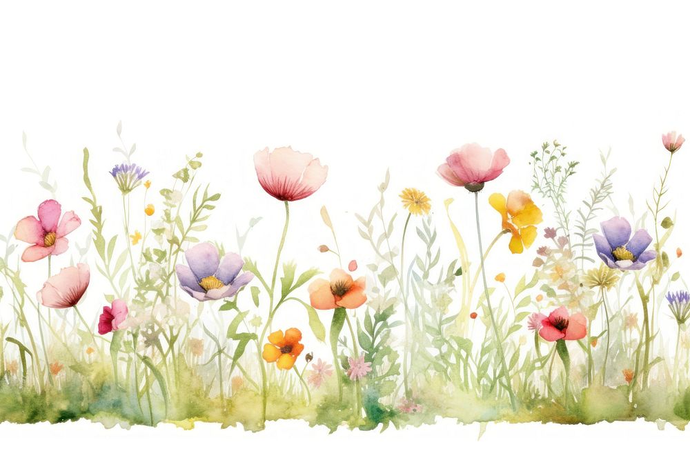 Watercolor of a meadow spring Floral border outdoors flower nature. AI generated Image by rawpixel.
