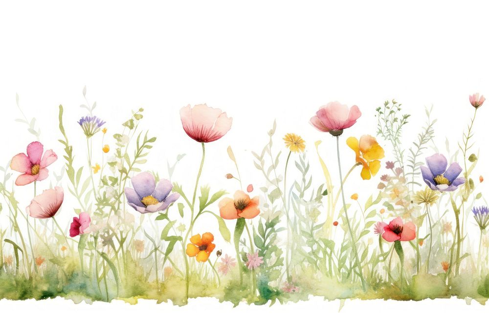 Watercolor Meadow Spring Floral Border 