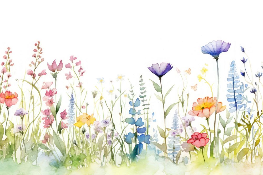 Watercolor of a meadow spring Floral border outdoors pattern flower. AI generated Image by rawpixel.
